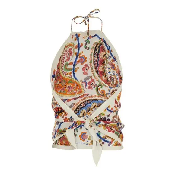 Etro Women Multicolor Silk Sleeveless Top With All-Over Paisley Motif Woman